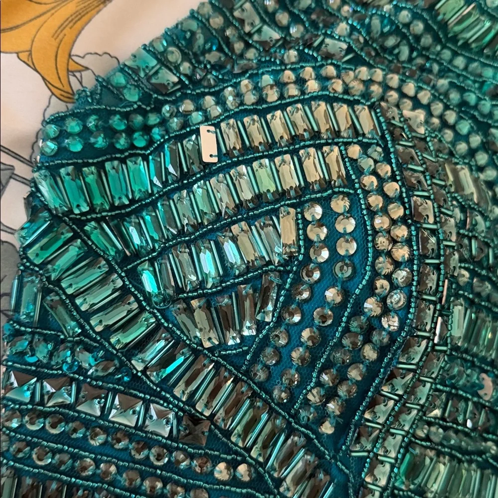 Sherri Hill 2piece teal formal dress w/ beaded top (read description for flaws!) - Picture 11 of 16